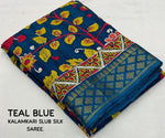 Thumbnail for Blue Slub Silk Printed Saree with Unstitched Blouse - Hiral Fashion - Distacart