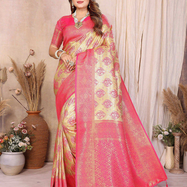 Aastha Fashion Yellow Banarasi Tissue Silk Weaving Saree - Distacart
