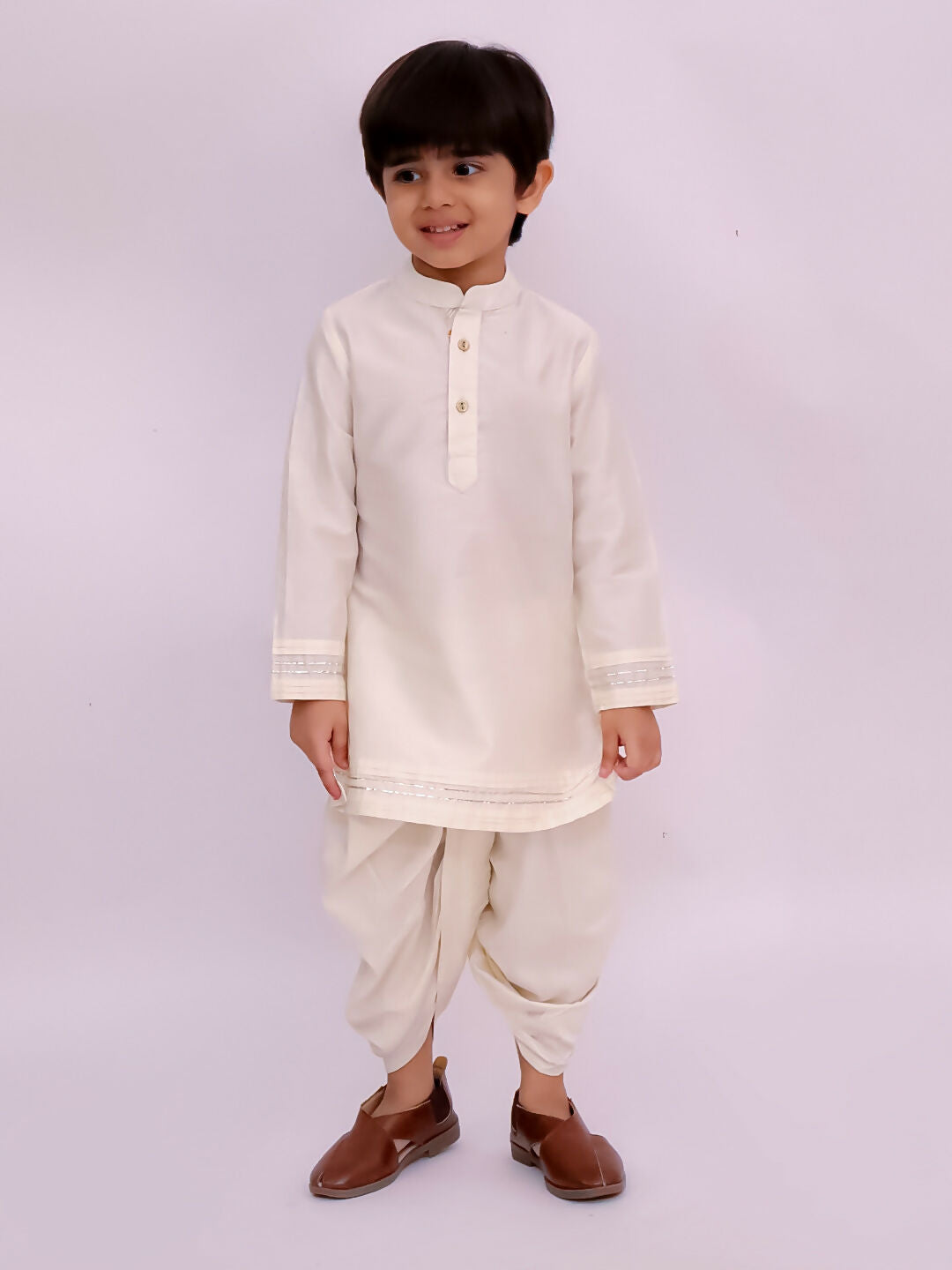 Lil Drama Mishti White Kurta Dhoti and Jacket For Boys