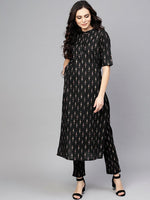 Thumbnail for Antaran Black Pure Cotton Printed Kurta Pant Set - Distacart