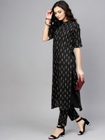 Thumbnail for Antaran Black Pure Cotton Printed Kurta Pant Set - Distacart