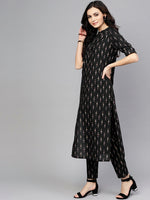 Thumbnail for Antaran Black Pure Cotton Printed Kurta Pant Set - Distacart