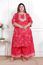 Thumbnail for Miravan Plus Size Women'S Red Cotton Gota Work Kurta With Palazzo - Distacart