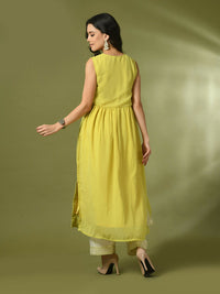 Thumbnail for Myshka Women's Yellow Solid Georgette Anarkali Party Kurta Set - Distacart