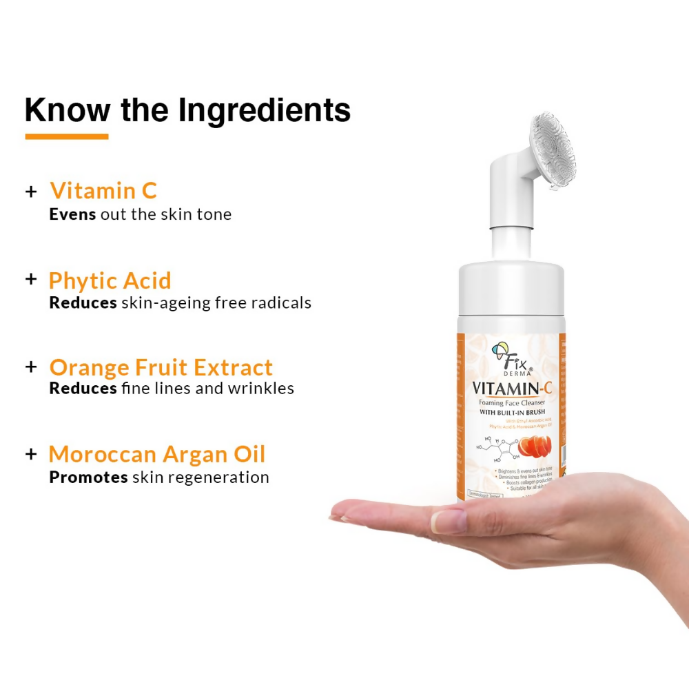 Fixderma 2% Vitamin C Face Wash, Foaming Face Cleanser with Brush - Distacart