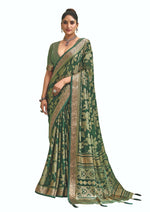 Thumbnail for Joban Fashion Greendell Moss Brasso With Kasab Zari Border Saree & Tassels With Brasso Blouse