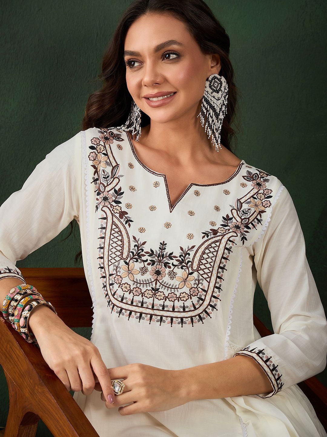 Sangria Floral Embroidery Kurta Sets - Distacart