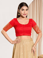 Thumbnail for Joban Fashion Red Taffeta Silk Padded Blouse With Round Neck Elbow Sleeves