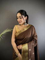 Thumbnail for Joban Fashion Chocolate Brown Bhagalpuri Cotton Silk Stripes/Box Saree