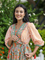 Thumbnail for Kaajh Women's Orange Hand Block Printed Dress - Distacart