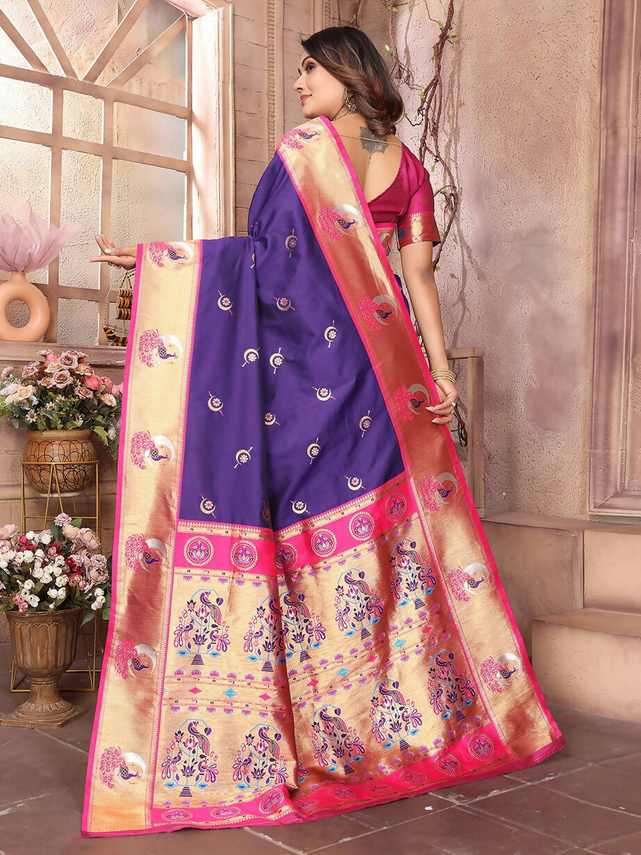 Joban Fashion Paithani Purple Woven Soft Silk Saree