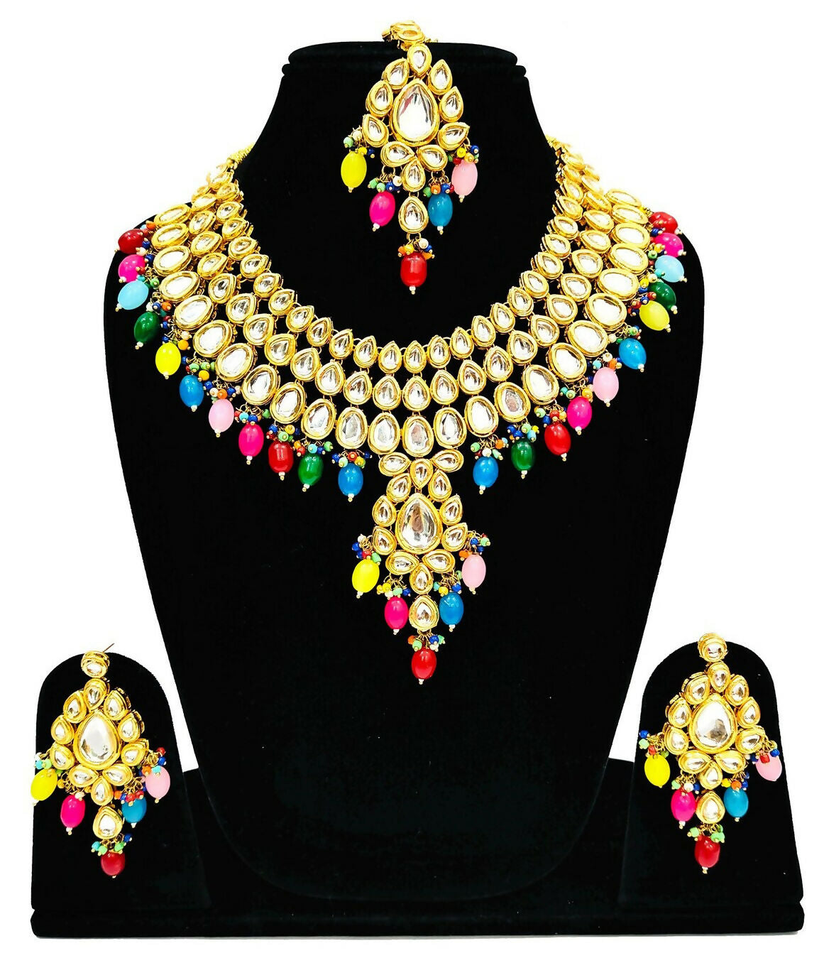 Joban Fashion Hand Made High Quality Gold Plated Base Metal Alloy Kundan Stone Studded Kundan Jewellery Set