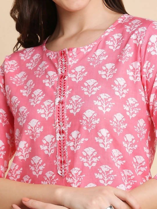 Anubhutee Pink & White Floral Printed Straight Kurti - Distacart