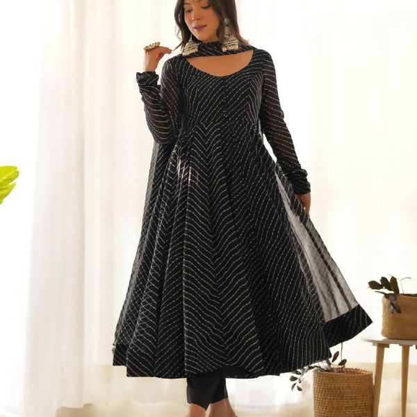Lehenga Mart Designer Anarkali Suit With Kurta, Pant, Dupatta For Women-Black - Distacart