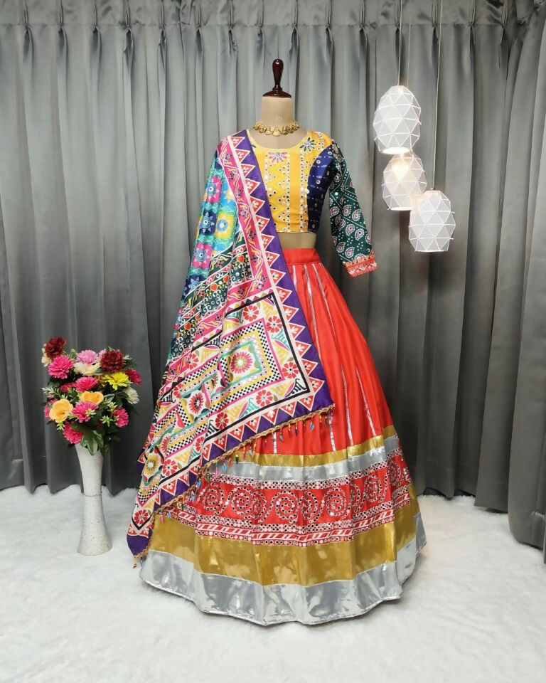 Preksha Creation Indian Festive Butter Soft Silk With Digital Print And Real Mirror Work Women Lehenga Choli - White - Distacart