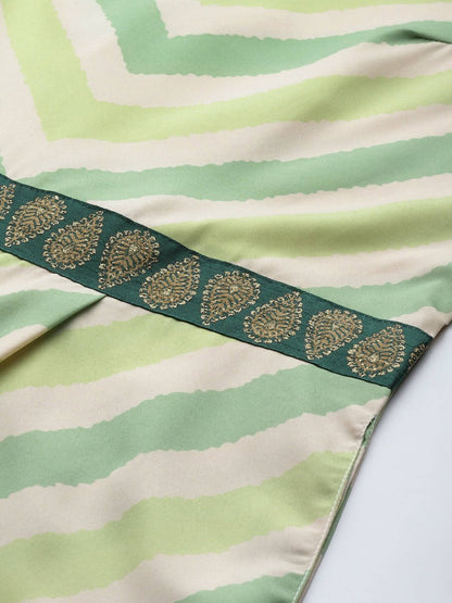 Ahalyaa Off White & Green Zig Zag Print Basic Jumpsuit - Distacart