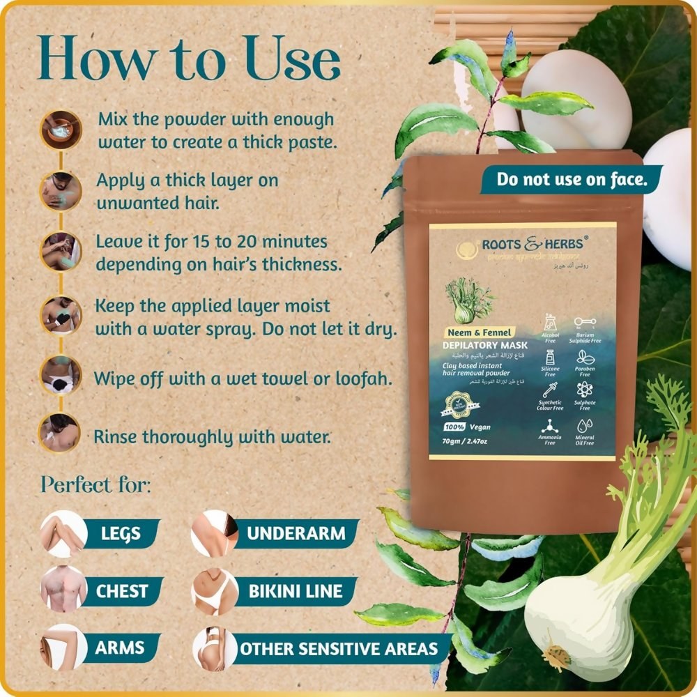 Roots and Herbs Neem and Fennel Depilatory Ubtan for Hair Removal - Distacart