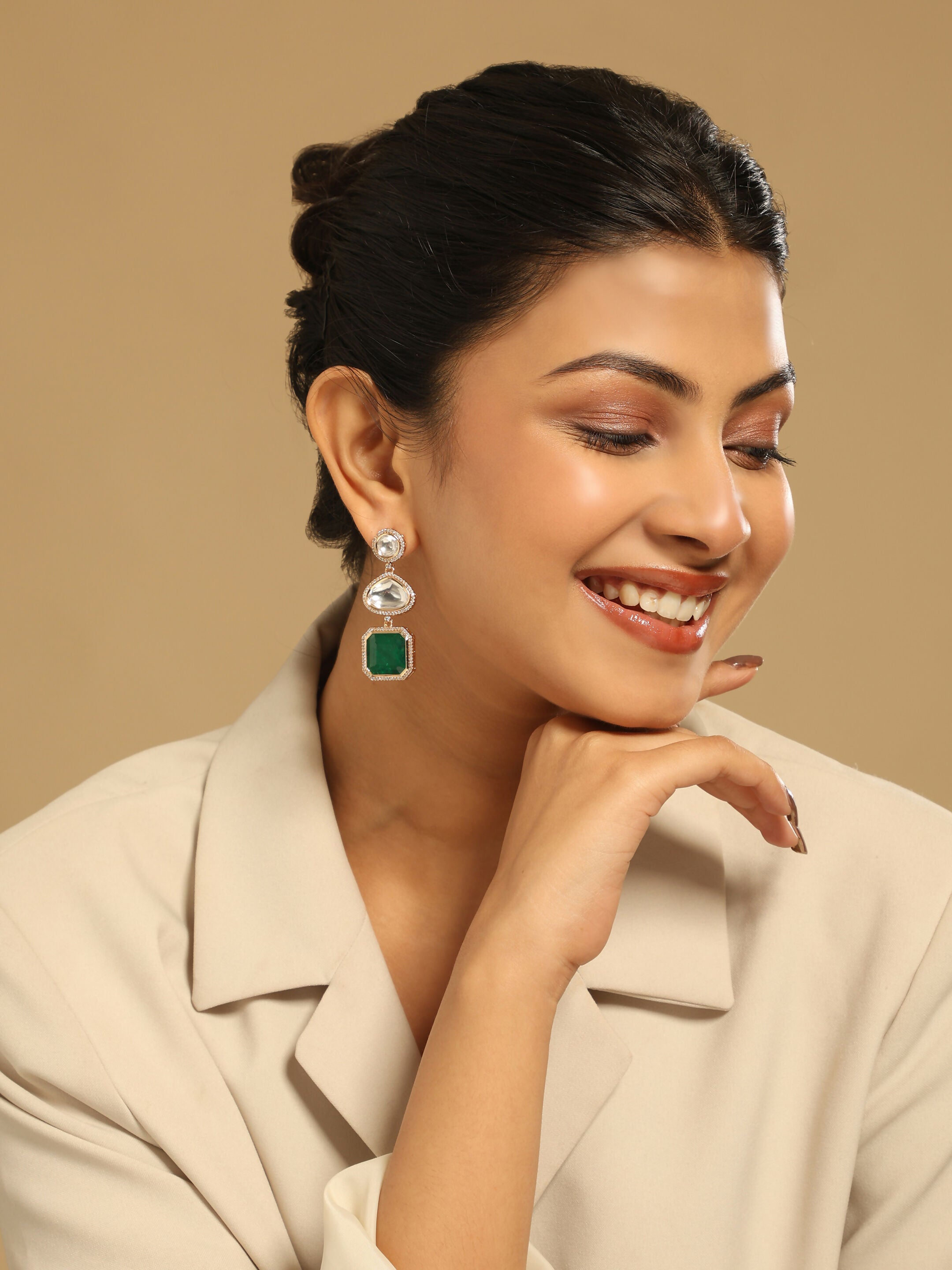 Nuyug Emerald Drop Anti Tarnish Sparkle Earrings