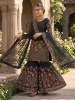 Thumbnail for Teeya Creation Black Fendy Silk Heavy Embroidery Work Party Wear Sharara Suit - Distacart