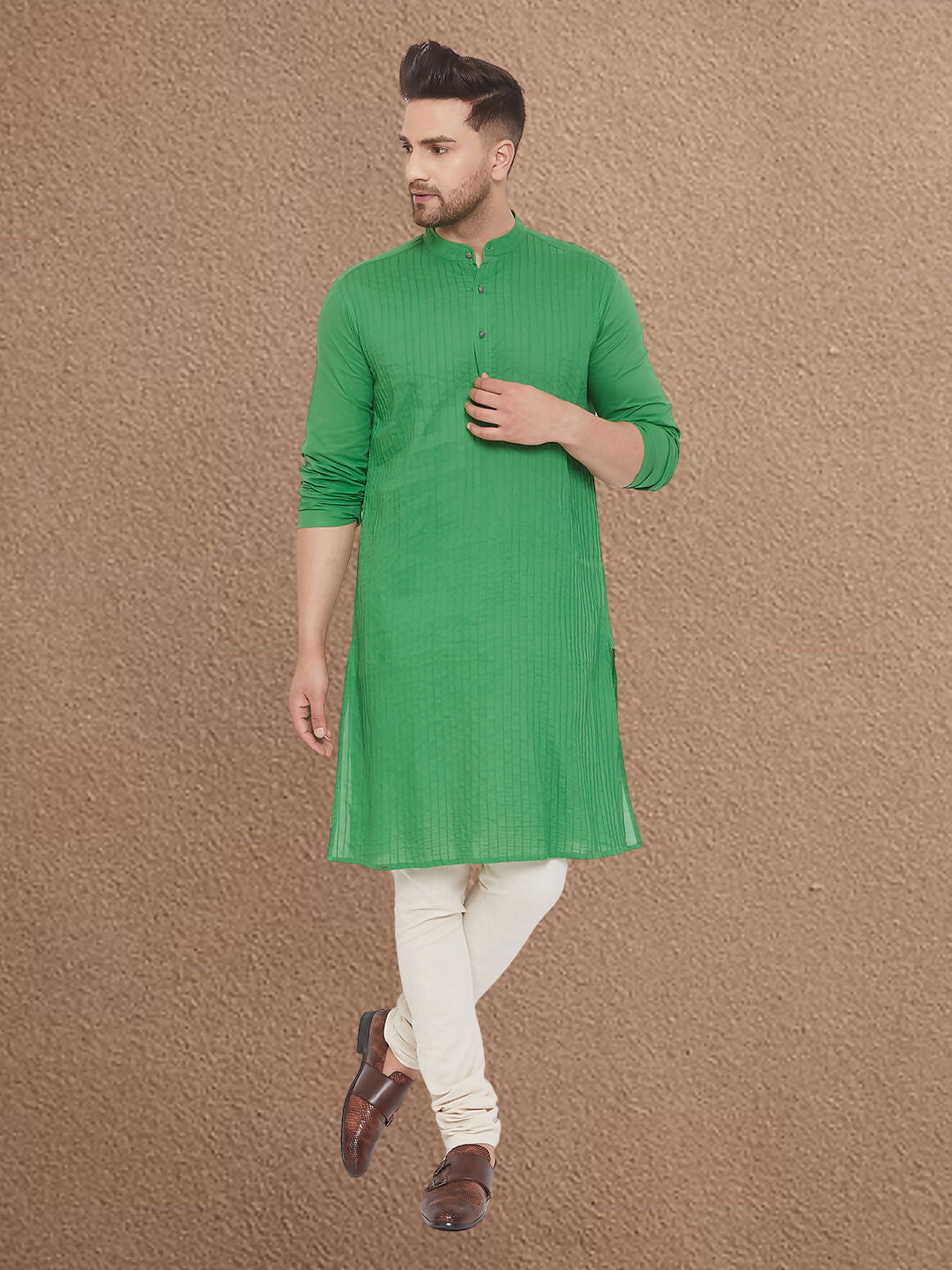 Even Apparels Men's Pintuck Fancy Green Kurta - Distacart