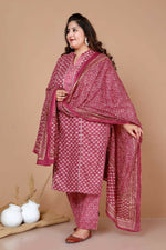 Thumbnail for Miravan Women Plus Size Pink Straight Floral Printed Kurta & Palazzo With Dupatta - Distacart