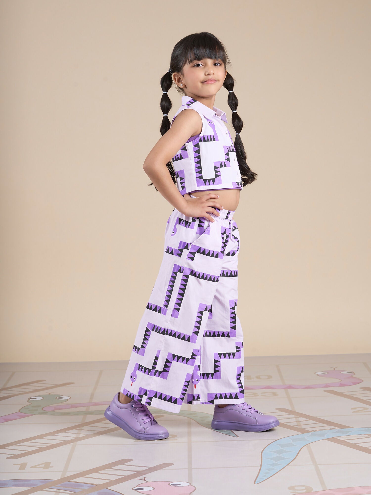 Snakes and Ladders Girls Purple Table Print Top and Pant Set from Siblings Collection - Distacart