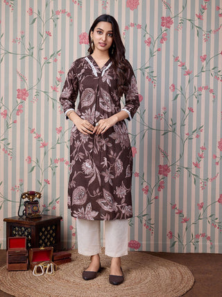 Ode by House of Pataudi Floral Printed Pure Cotton Straight Kurta - Distacart