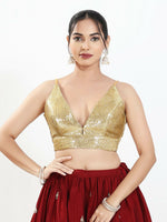 Thumbnail for Joban Fashion Gold Sequins Padded Blouse With V Neck Sleeveless - Distacart