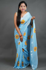 Thumbnail for Exclusive Collection Sky Pure Cotton Saree With Sunflower Design