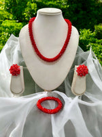 Thumbnail for Inhanns Complete Look Crystal Statement 3-Piece Set (Adjustable Necklace + Earrings + Adjustable Bangle ) - Red - Distacart