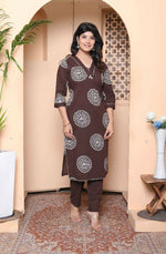 Thumbnail for Miravan Womens Brown Animal Printed Kurta With Palazzo