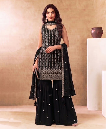 KC Latest Cocktail Wear Black Chinon Sharara Suit For Women - Dista