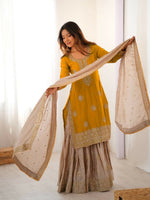 Thumbnail for Lehenga Mart Designer Sharara Suit With Kurta, Sharara, Dupatta For Women-Yellow - Distacart