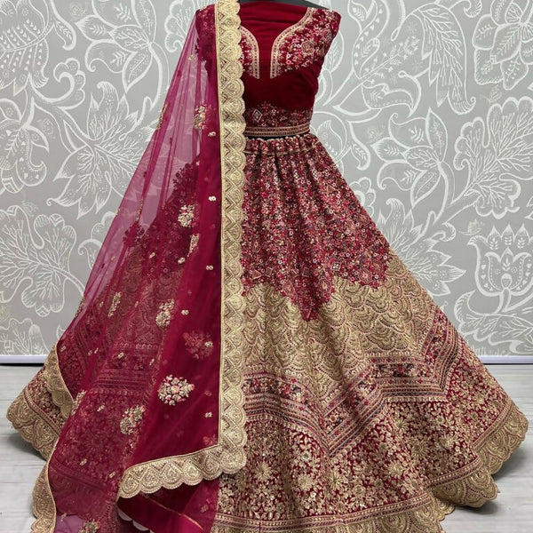 Jyoti Fashion Women's Rani Pink Velvet Fancy Dori & Sequins Multi Thread Embroidered with Diamond Work Wedding Lehenga Choli - Distacart