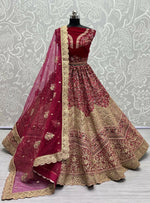 Thumbnail for Jyoti Fashion Women's Rani Pink Velvet Fancy Dori & Sequins Multi Thread Embroidered with Diamond Work Wedding Lehenga Choli - Distacart