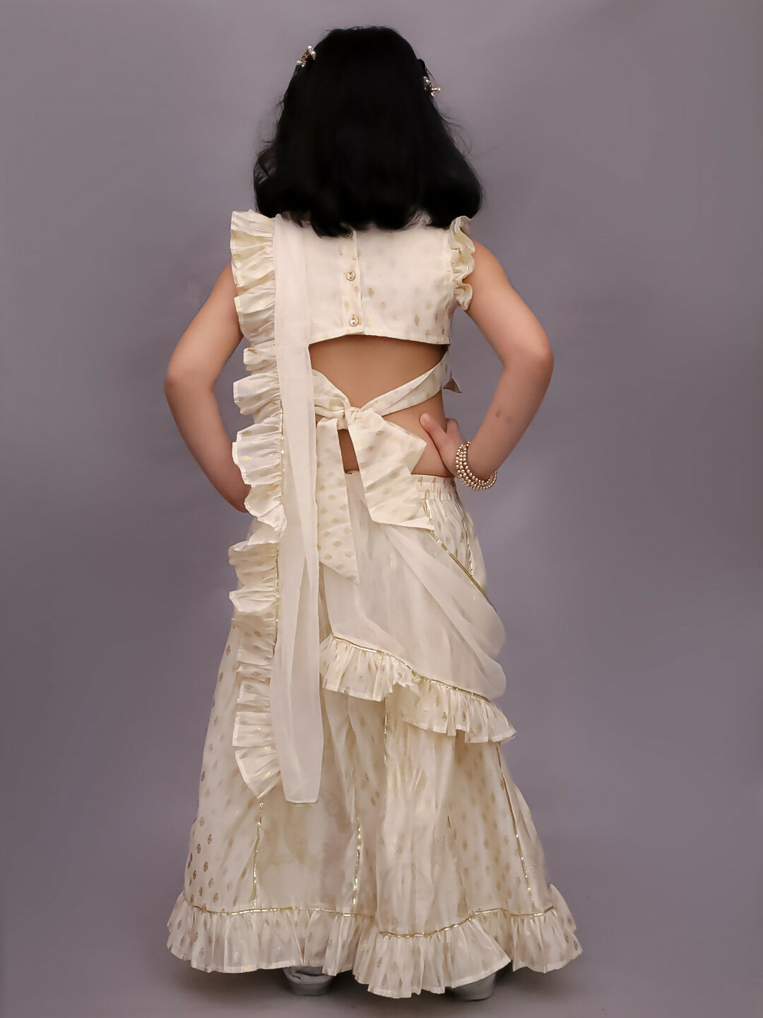 Lil Drama Mishti Off White Lehanga Choli Dupatta Set For Girls