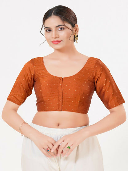 Joban Fashion Rust Taffeta Silk Elbow Sleeveless Front Open Blouse - Dista