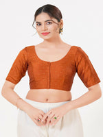 Thumbnail for Joban Fashion Rust Taffeta Silk Elbow Sleeveless Front Open Blouse