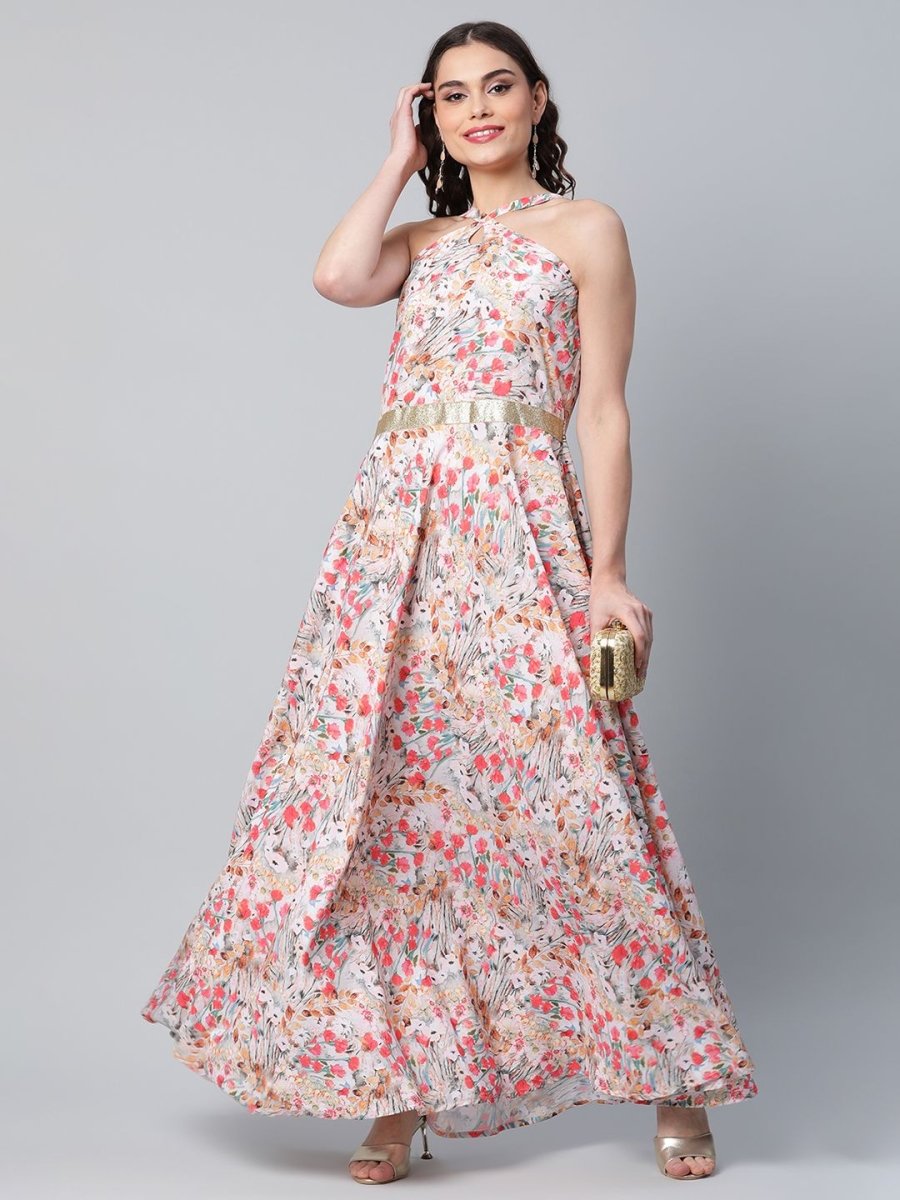 Ahalyaa Women Crepe Printed Classic White Romantic Florals Dress - Distacart