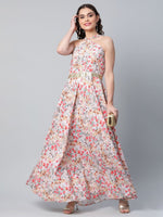 Thumbnail for Ahalyaa Women Crepe Printed Classic White Romantic Florals Dress - Distacart