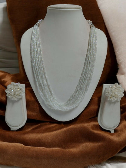 Inhanns Bloom Handmade Beaded Necklace With Earrings - 12 Layers - Ivory - Distacart