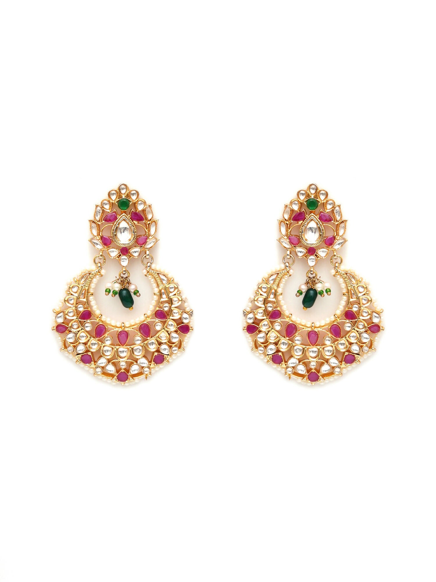 Kundan Chand Earrings (Gold) - Ruby Raang - Distacart
