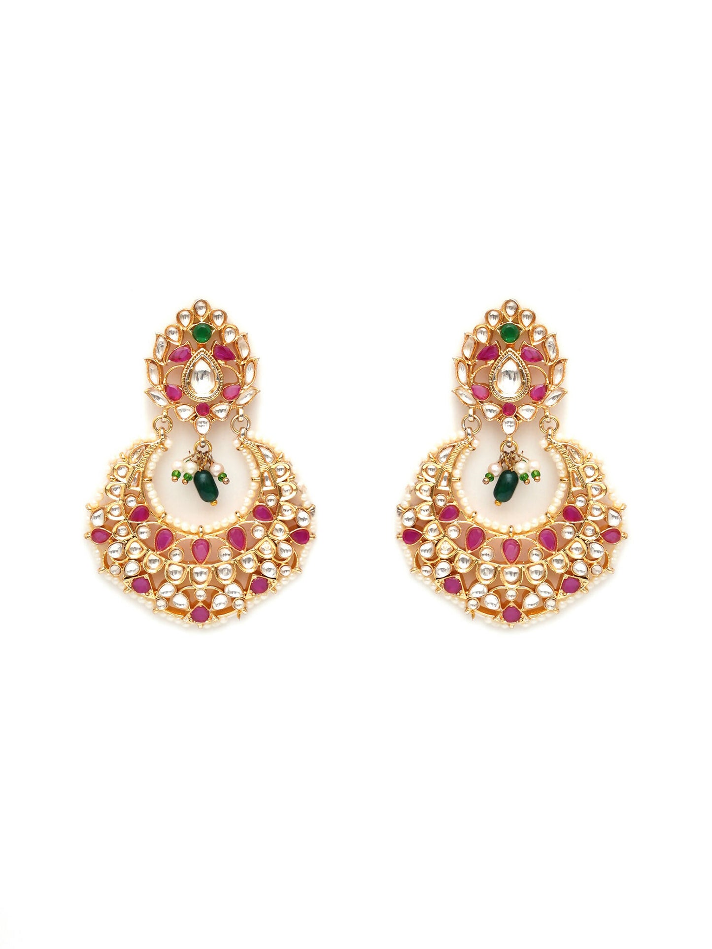 Kundan Chand Earrings (Gold) - Ruby Raang - Distacart