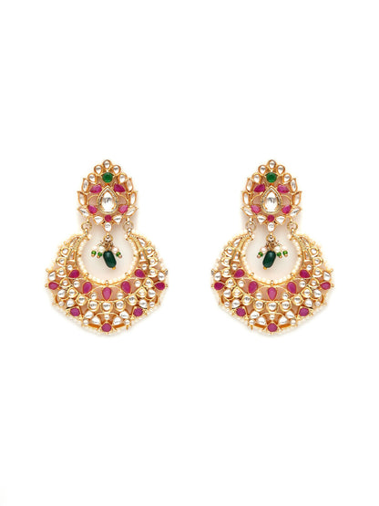 Kundan Chand Earrings (Gold) - Ruby Raang - Distacart