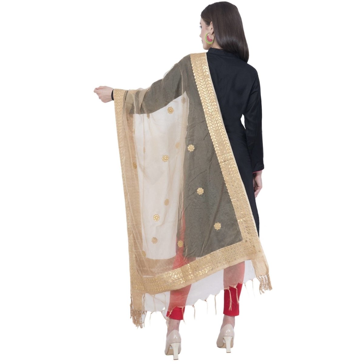 A R Silk Women's Gotta Patti Embroidery Orgenza Cotton Golden Dupattas and Chunnis