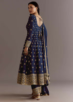 Thumbnail for Teeya Creation Blue Color Chinnon Silk Embroidery Work Gown - Distacart