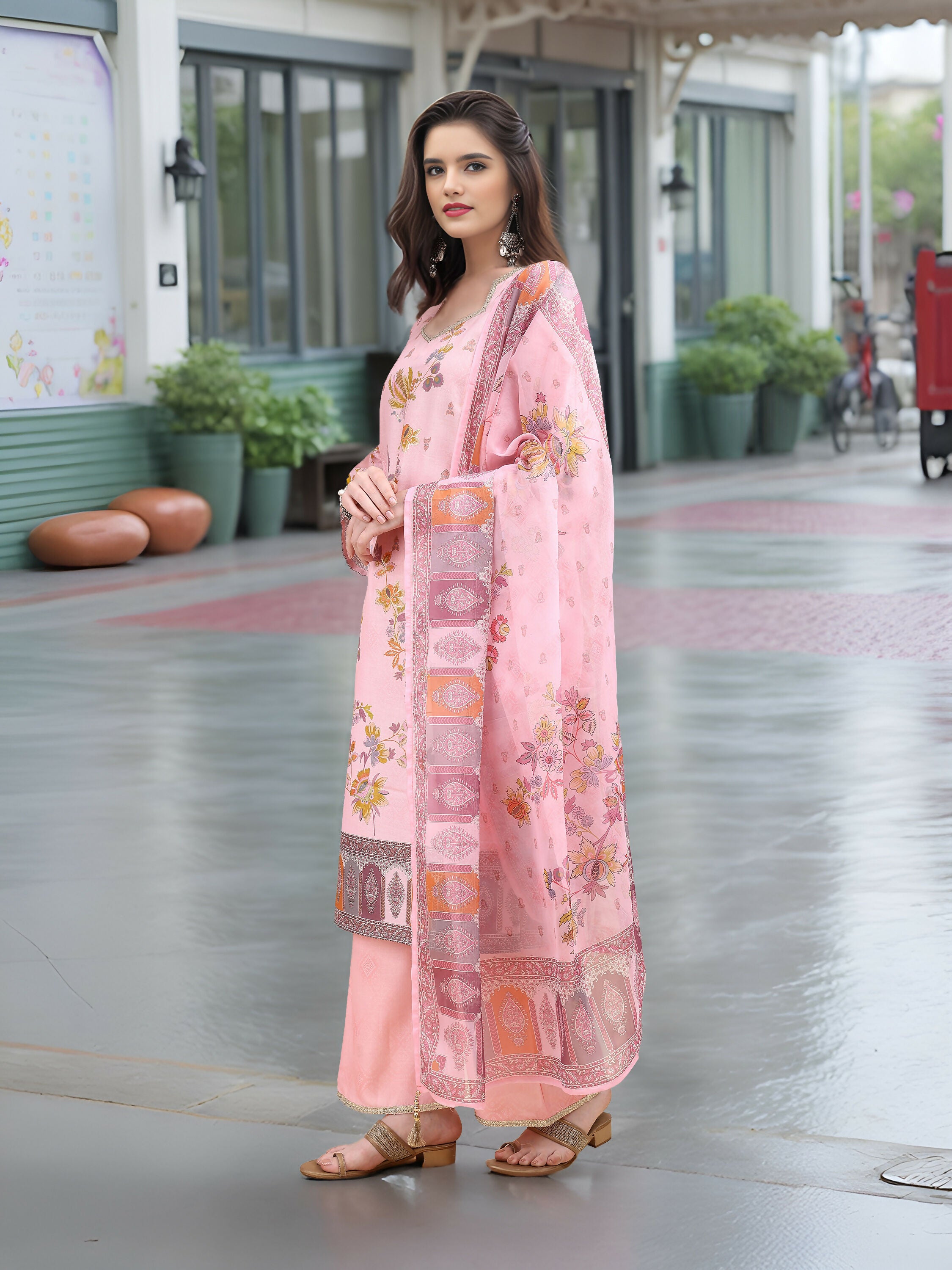 Joban Fashion Pink Position Digital Print With Position Foil Kurta Set
