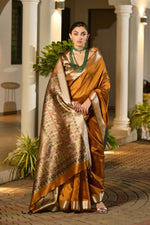 Thumbnail for Vishnu Weaves Women's Yellow Soft Tussar Silk Printed Saree with Blouse