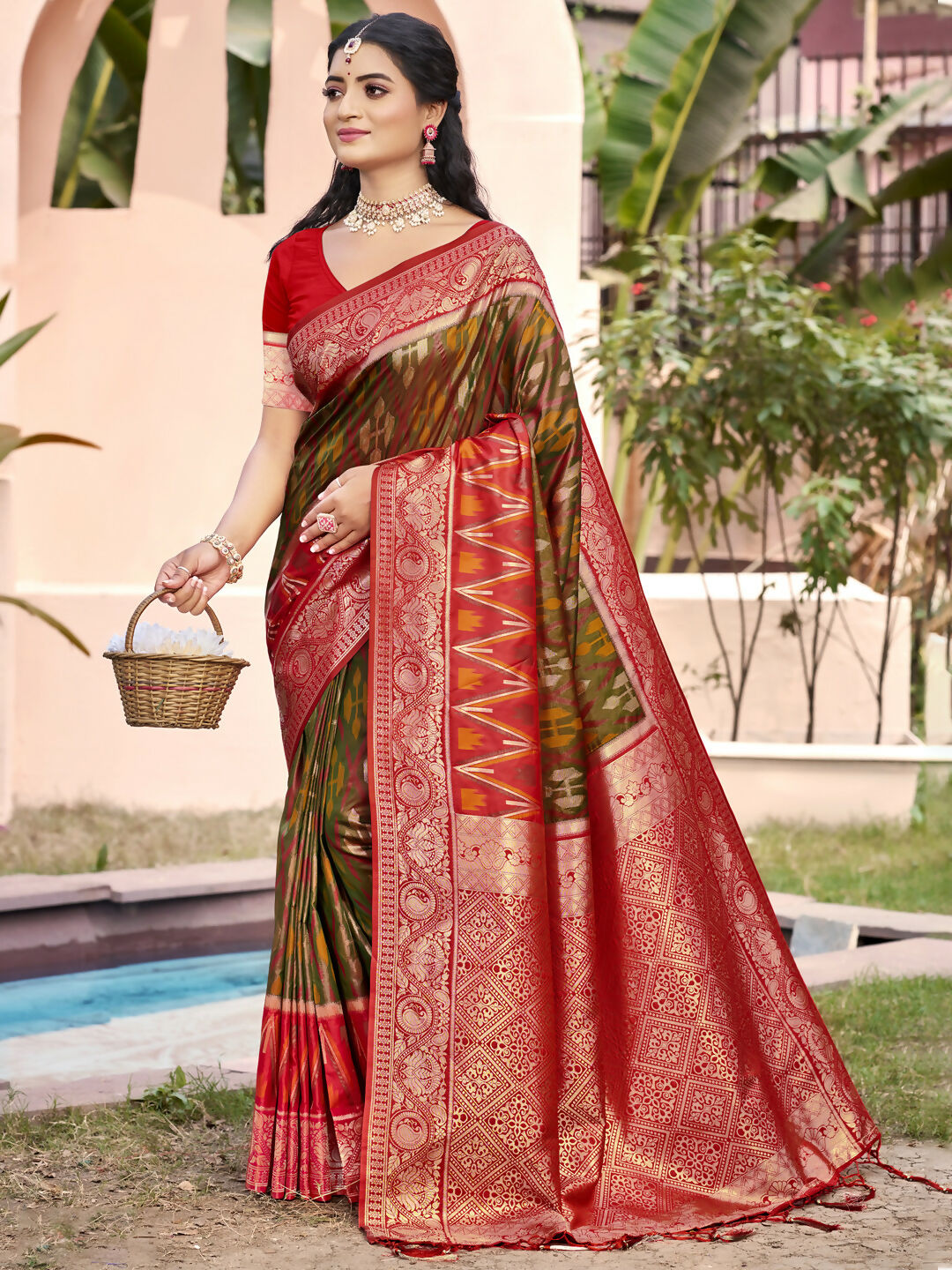 Shree Shyam Fashion Mehndi Pochampally Silk Saree - Distacart