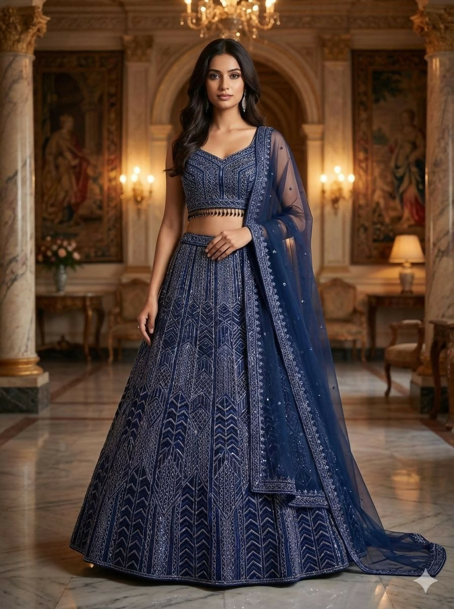 Lehenga Mart Designer Indian Wedding Lehenga Choli-Blue - Distacart